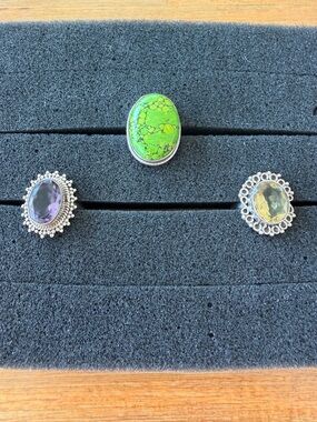 Lot of 3 Vintage Sterling Silver 925 Gemstone Rings - will split up if prefered